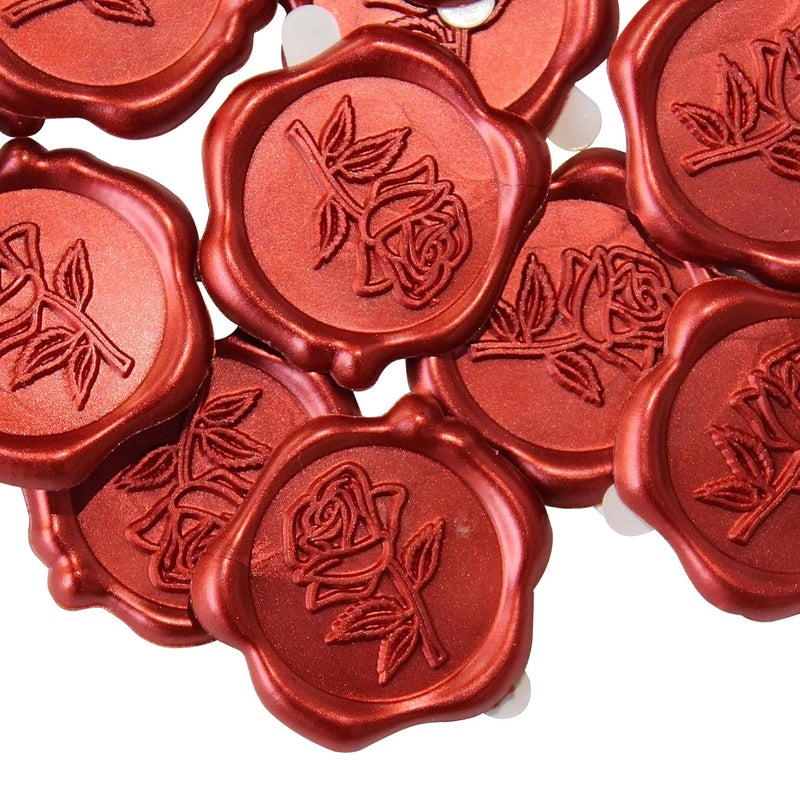 Pilloze 50pcs Red Rose Wax Seal Stickers, Rose Wax Seal, Red Rose Stickers for Envelopes, Waterproof, for Wedding Invitation, Christmas - Image 1